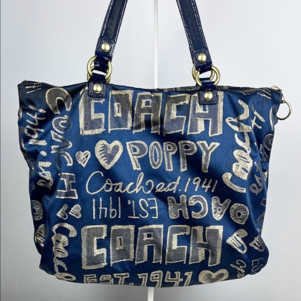 Coach Poppy Graffiti Metallic Gold Patent Leather Glam Tote Shoulder Bag 15301 - Picture 6 of 16
